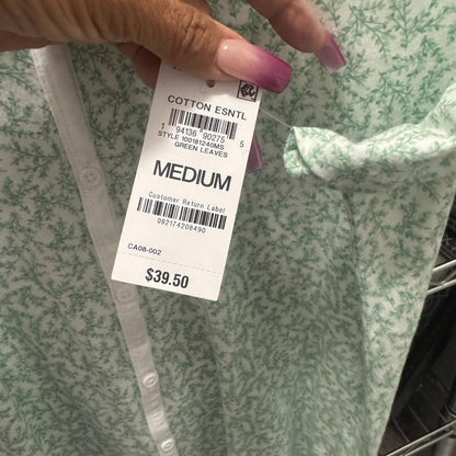 Charter club intimate floral Mint Green Women's Button-Up pj Top
