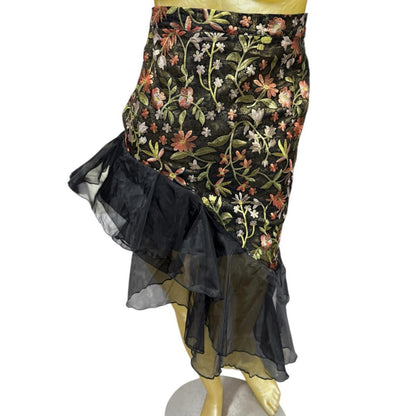 Hesperus Floral Embroidered Black Skirt