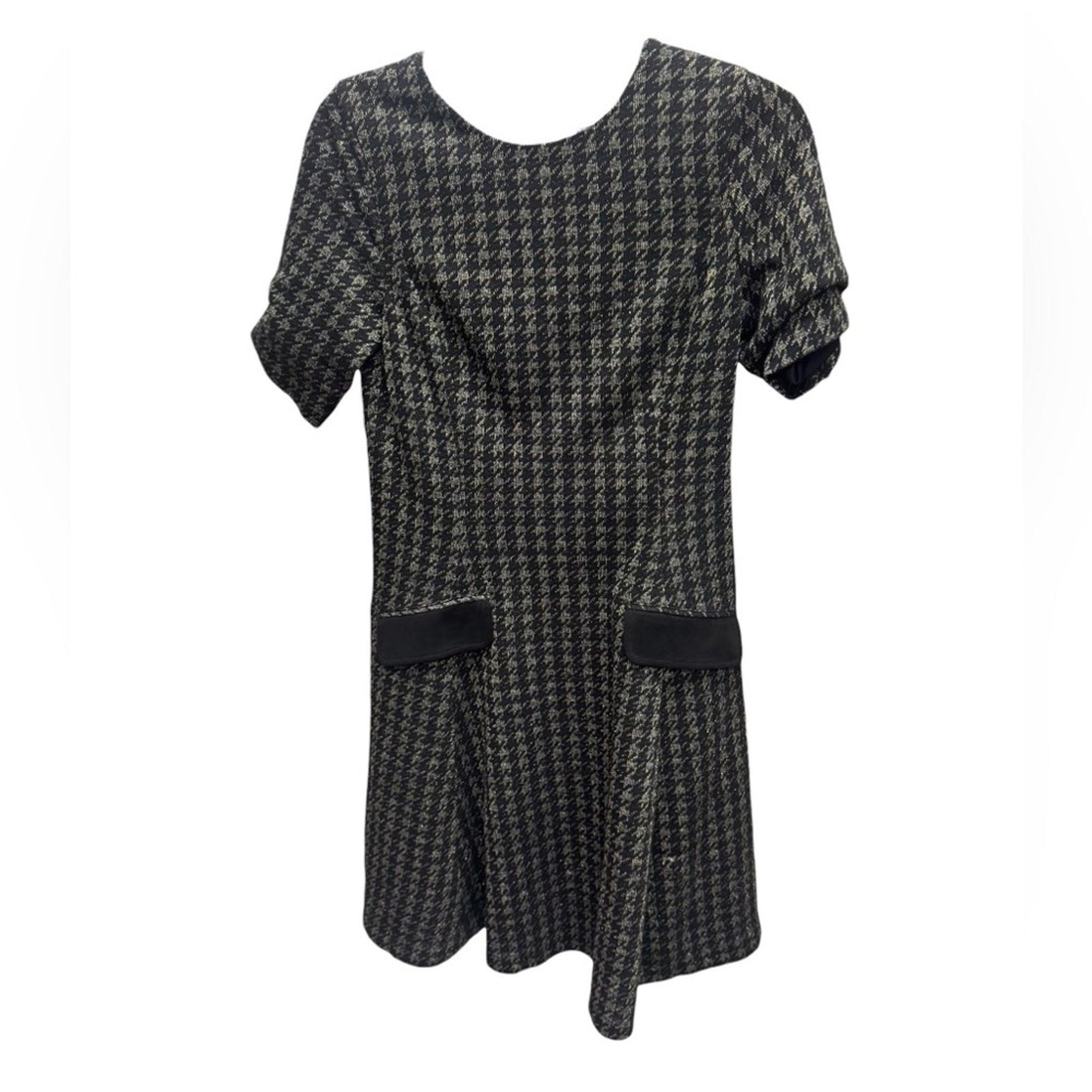 DKNY Black and Gray Houndstooth Mini Dress