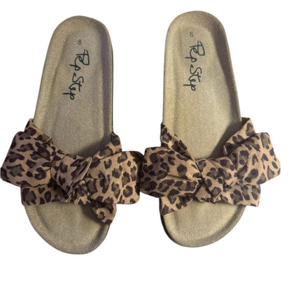 Pep Step - Leopard Print Bow Slides