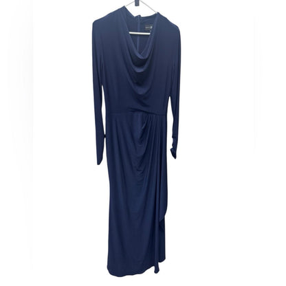 Betsy & Adam Navy Draped Gown