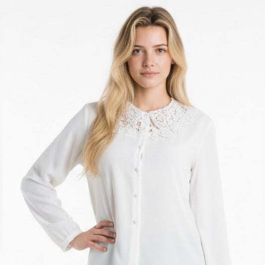 Pre-Love Stylish White Blouse with Lace Detail