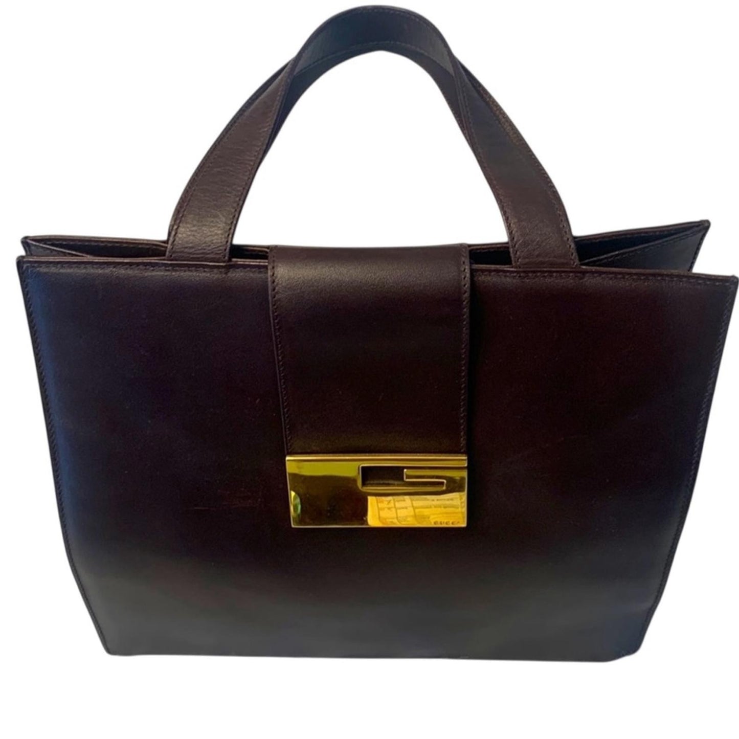 Authentic Gucci vintage Dark Brown Shoulder Bag with Gold Detail