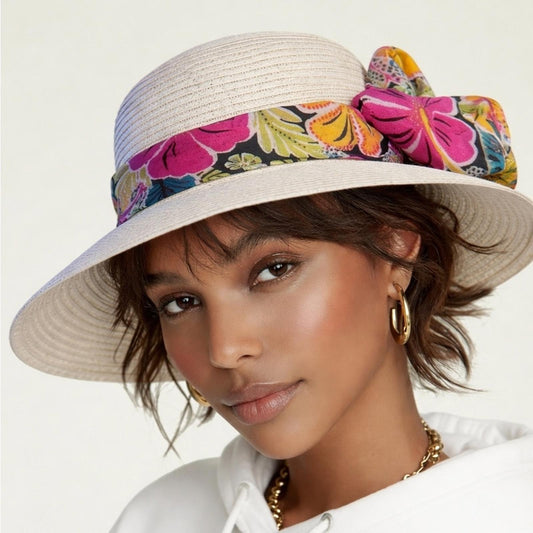 Elegant Tan Sun Hat with floral Accent