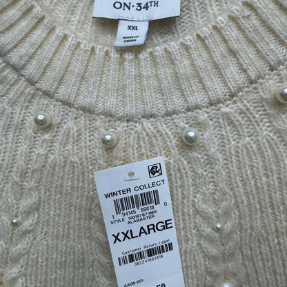 ON 34th Elegant Cream Cable pearl Knit Sweater