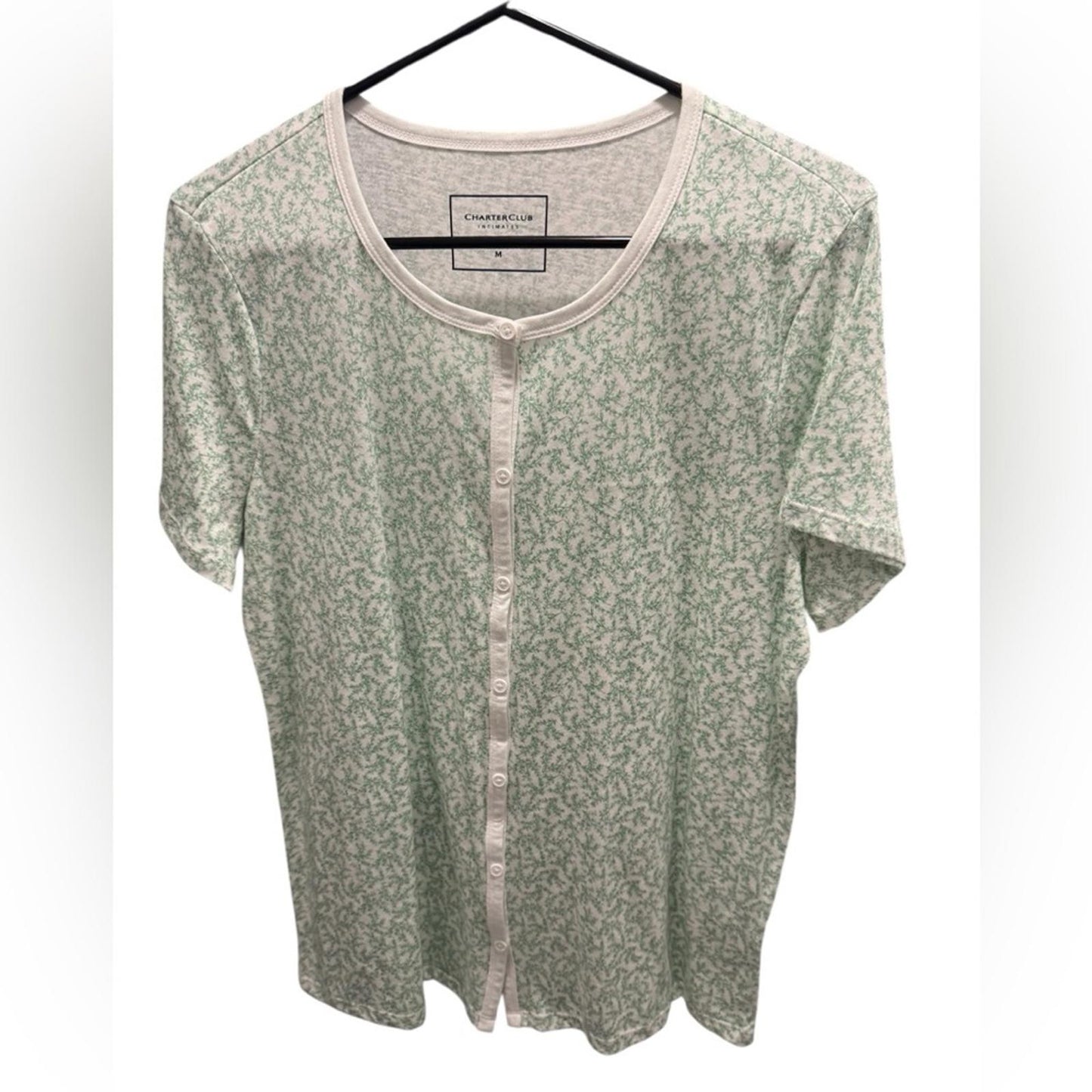 Charter club intimate floral Mint Green Women's Button-Up pj Top