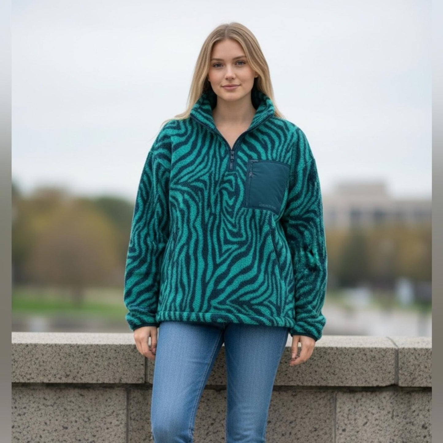 Sweaty Betty Teal Zebra Print Sweatshirt