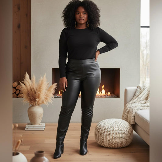 Vince Camuto Black Leather Skinny Pants