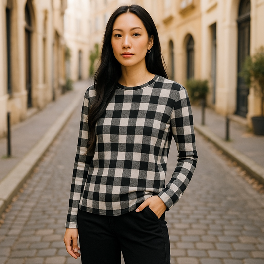 Cuddl Duds Fleece Checkered Long Sleeve Top