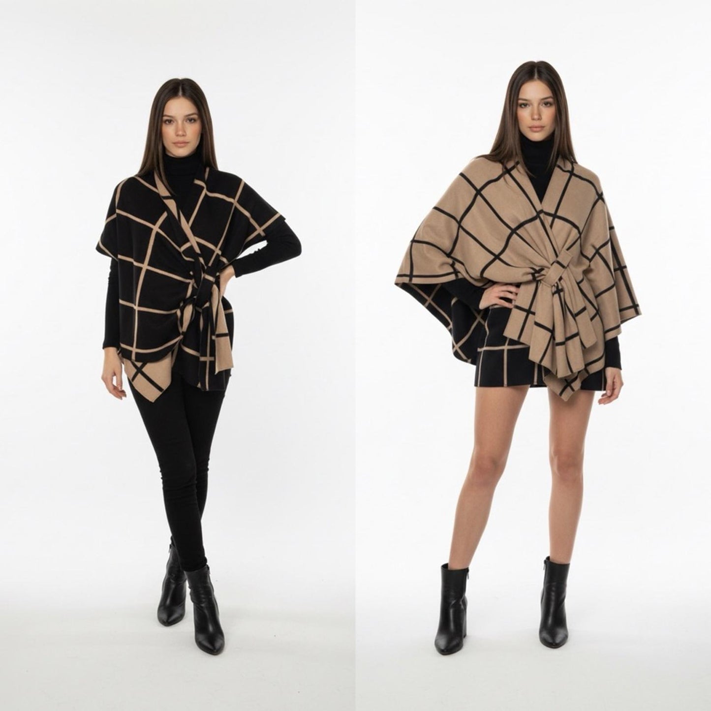Pre-Love Women's Black and Tan reversible poncho