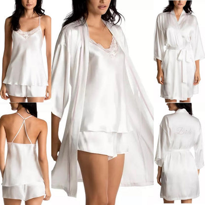 Linea Donatella Elegant Bride White Satin Sleepwear Set