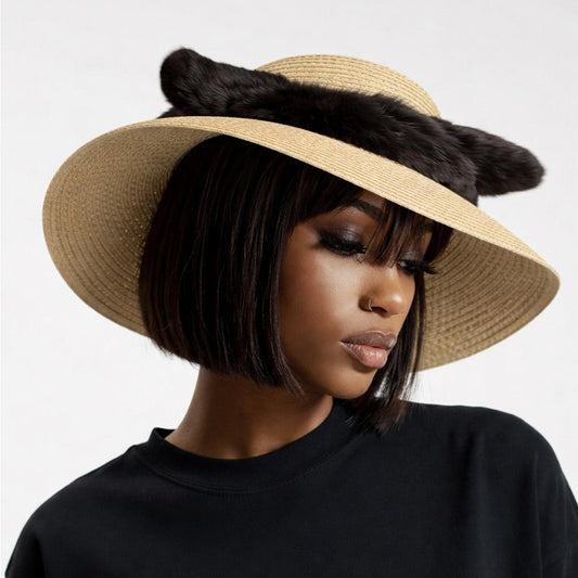 Elegant Tan Sun Hat with black Accent