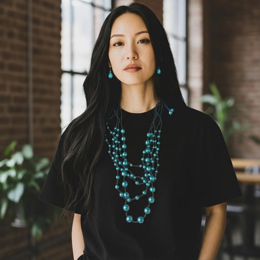 Elegant Blue Beaded Necklace and Earring Set