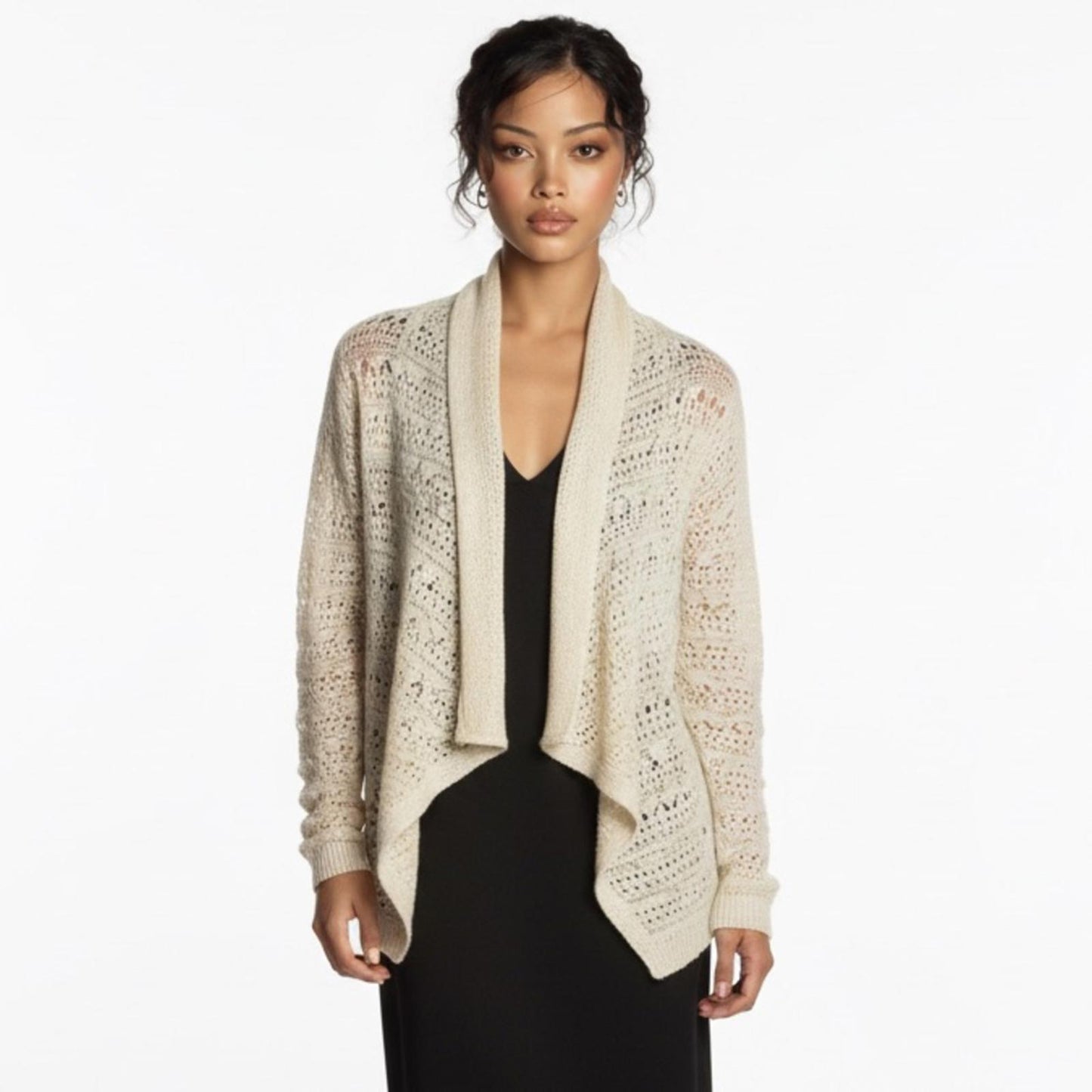 Pre-Love INC International Concepts Cream Open-Front Sweater