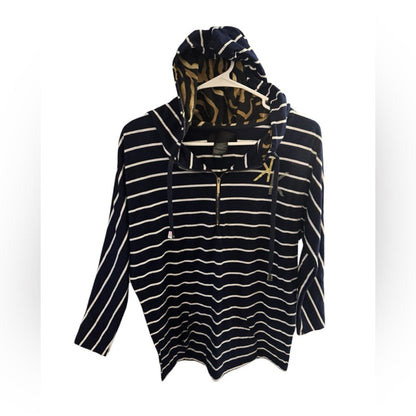 Pre-Love Kardashian Kollection Navy and White Striped Hoodie with Gold Accent