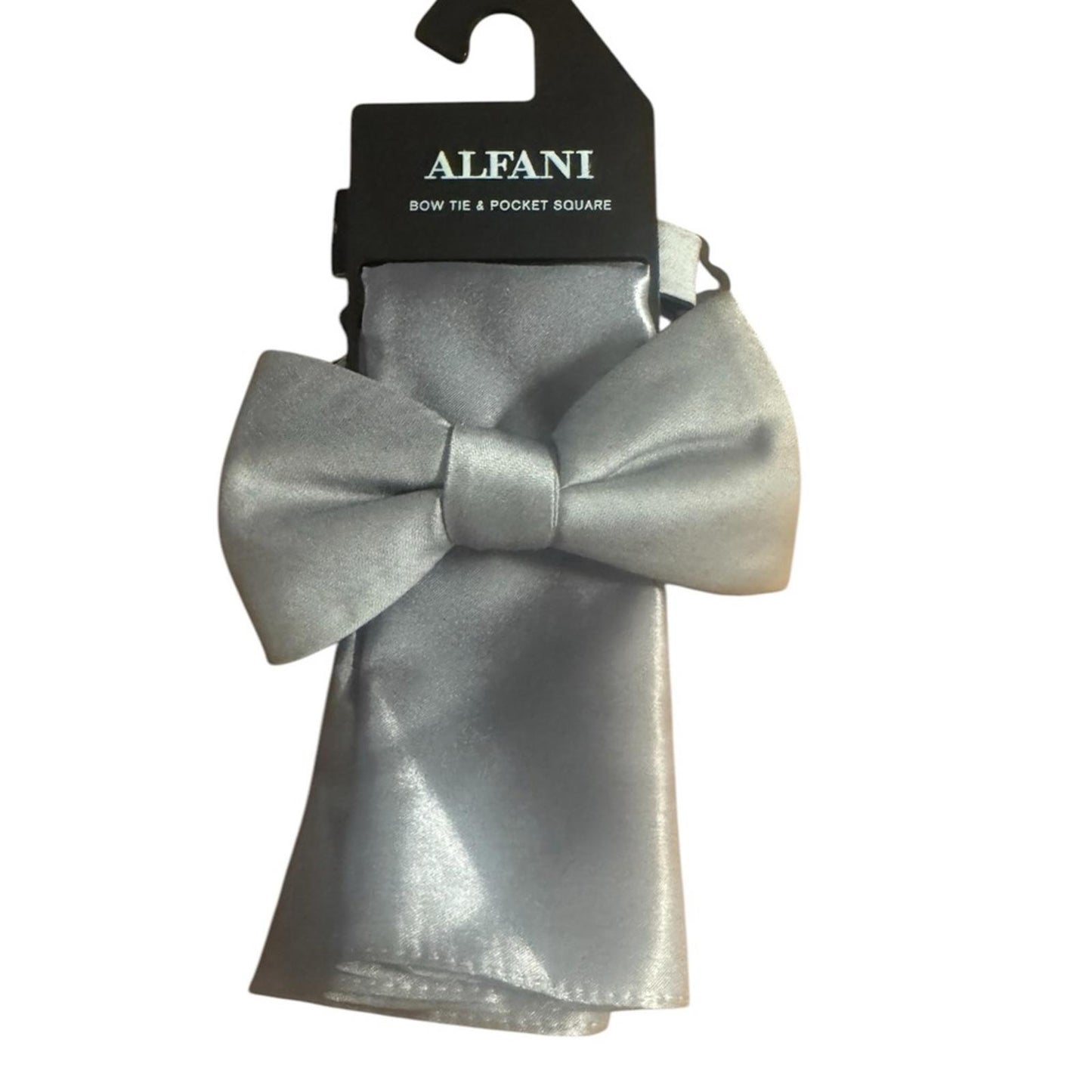 Alfani Silver Bow Tie and Pocket Square Set