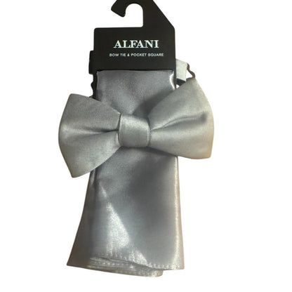 Alfani Silver Bow Tie and Pocket Square Set