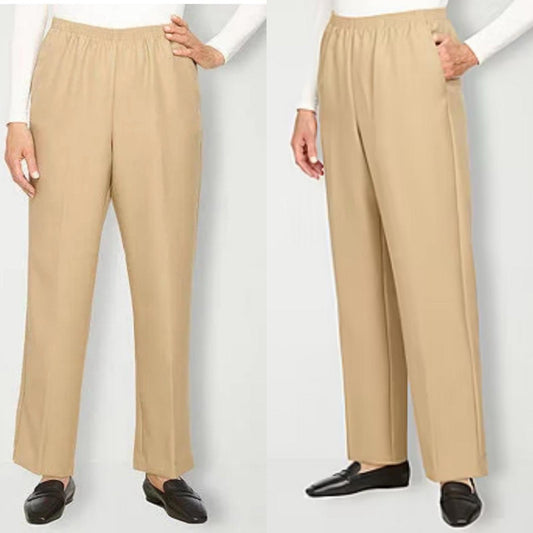 NWT alfred dunner elastic waist with side pockets women's tan color pants