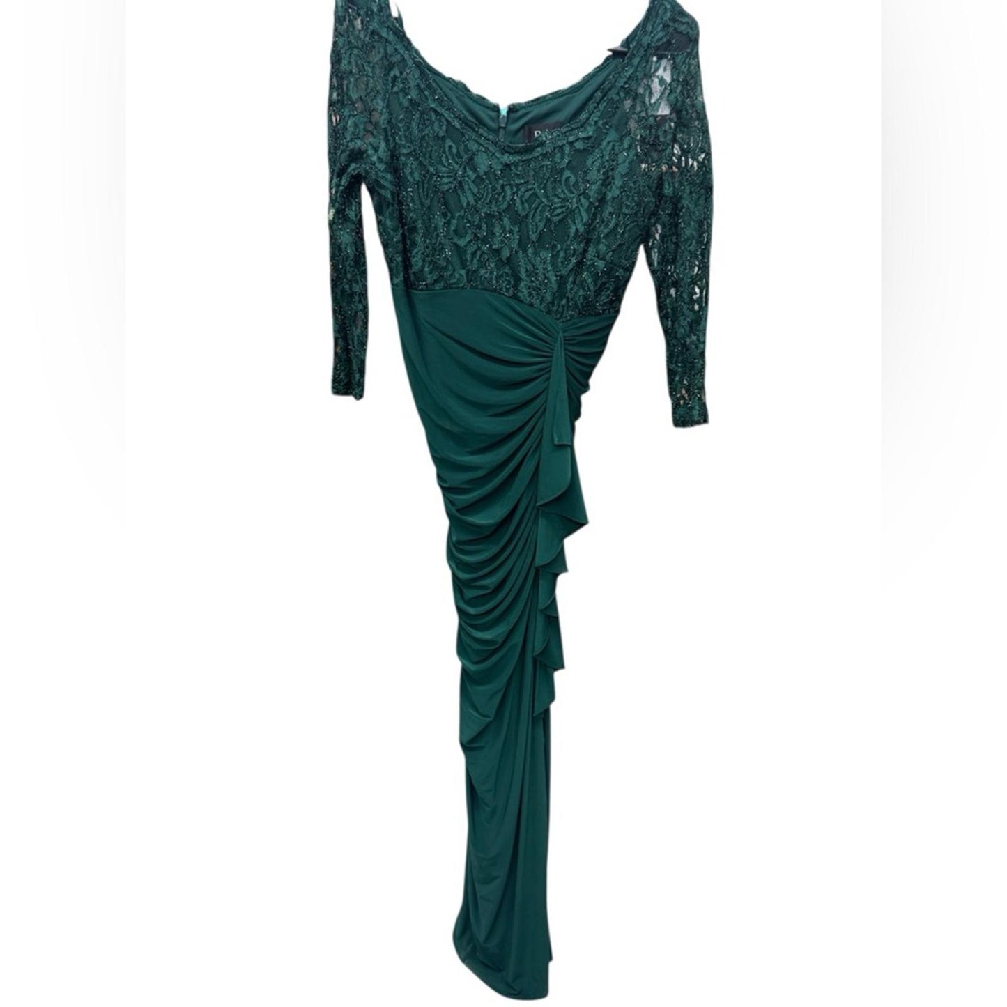 Betsy & Adam Chic Long Sleeve Green Lace Gown