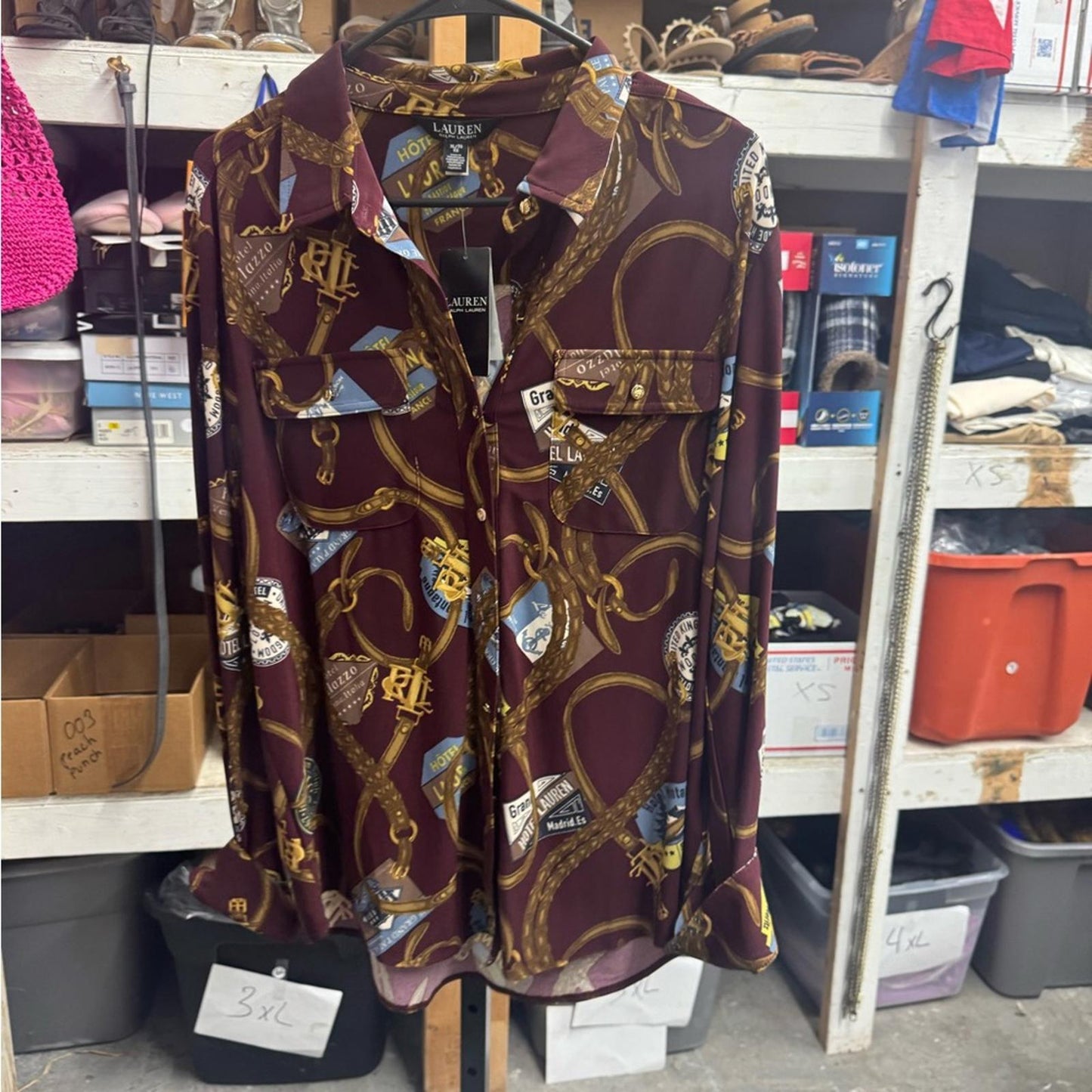 Lauren, Ralph Lauren Women's Burgundy Patterned Button-Up Shirt