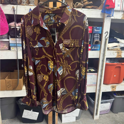 Lauren, Ralph Lauren Women's Burgundy Patterned Button-Up Shirt