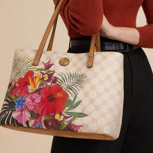 Pre-Love Giani Bernini Beige Floral Tote Bag