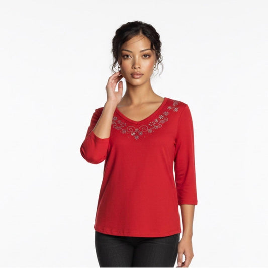 Pre-Love Allyson Whitmore Red Floral Long Sleeve Top