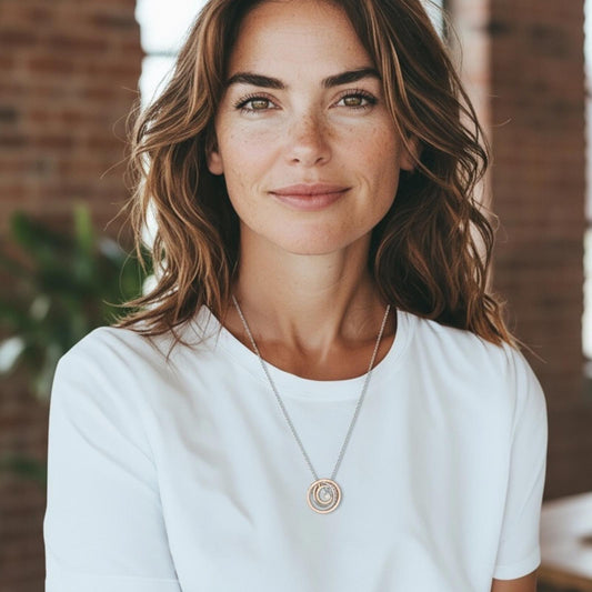 Elegant Silver, Rose Gold and Gold Pendant Rings “Love Mom” Necklace