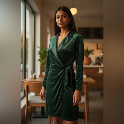 Halston Heritage Deep Green Long Sleeve Dress