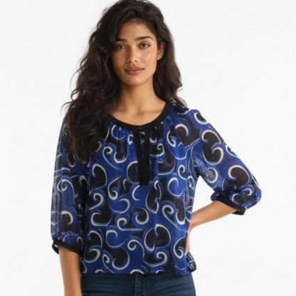 Pre-Love INC International Concepts Blue and Black Swirl Blouse