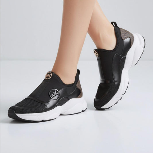 Michael Michael Kors Black and Brown Sami Trainer Wedge Sneakers