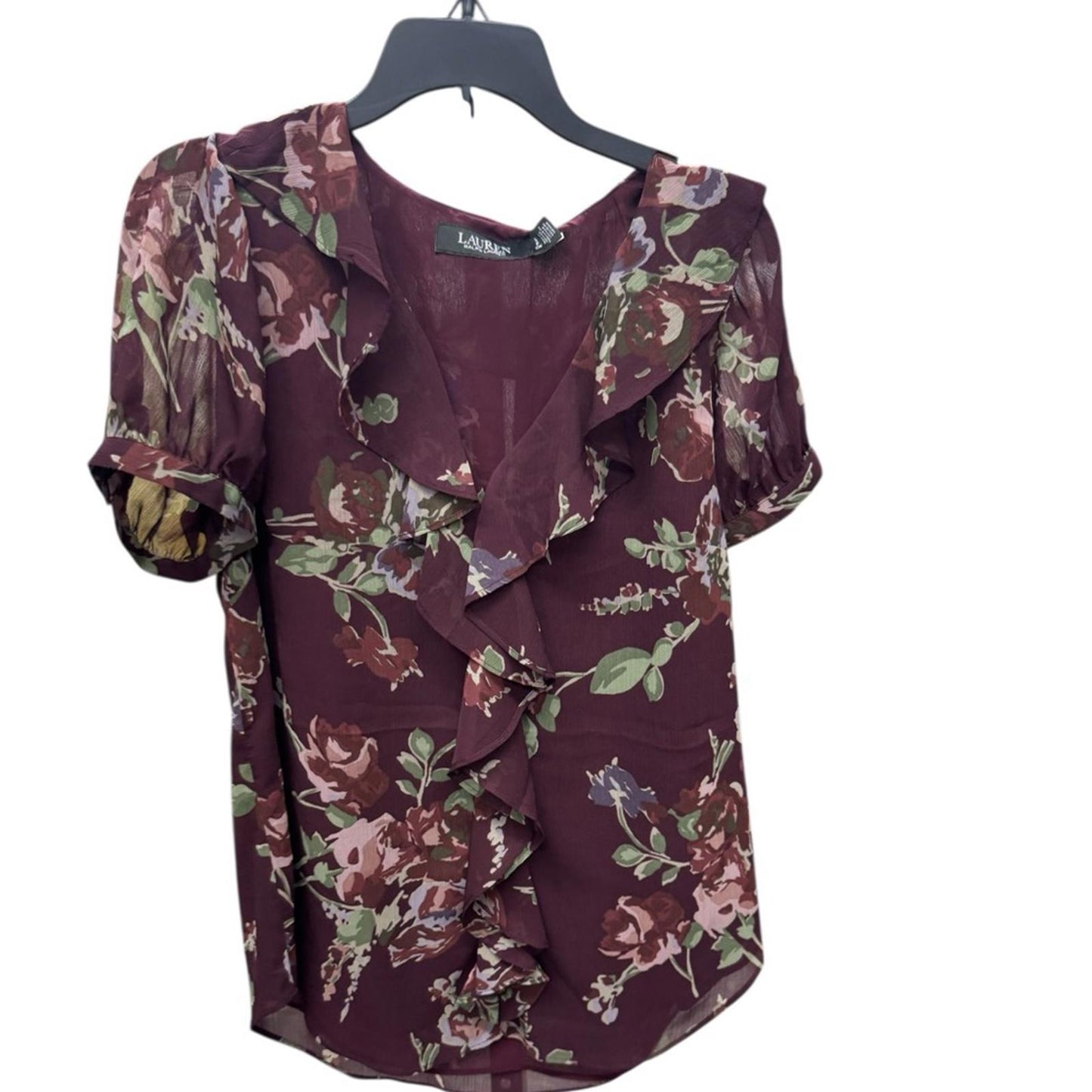 Lauren Ralph Lauren Plum Floral Ruffle Blouse