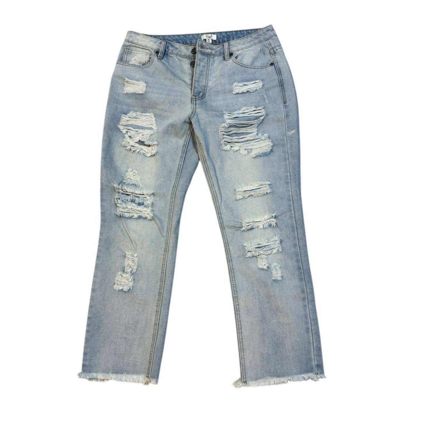 Easel Light Blue Distressed Straight Leg Jeans