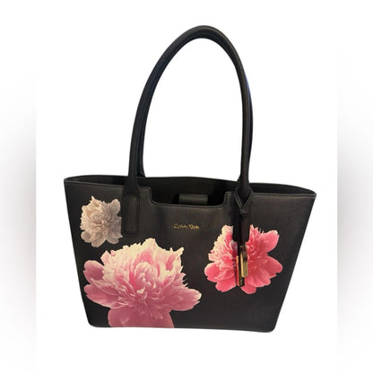 Pre-Love Calvin Klein Black Tote with Pink and White Floral Accents