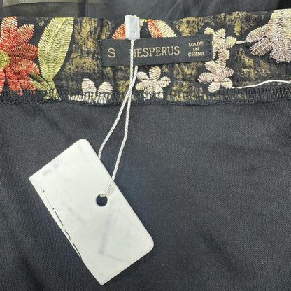 Hesperus Floral Embroidered Black Skirt