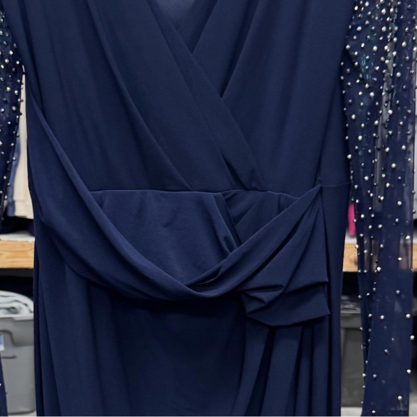 Betsy & Adam Elegant Navy Blue Evening Gown