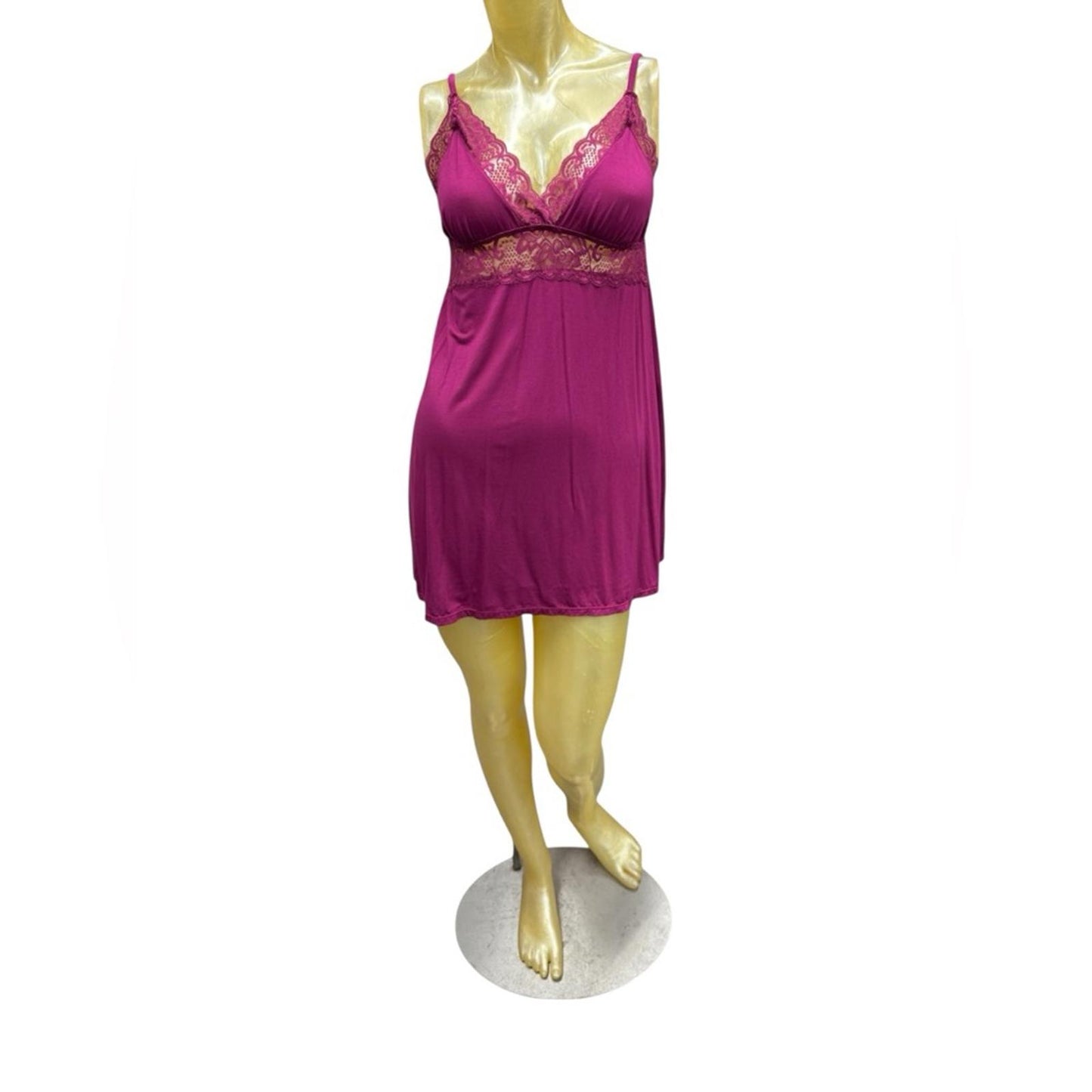 iCollection Elegant Lace Trim raspberry Nightgown