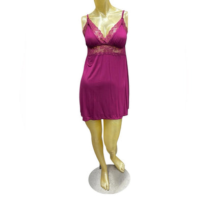iCollection Elegant Lace Trim raspberry Nightgown