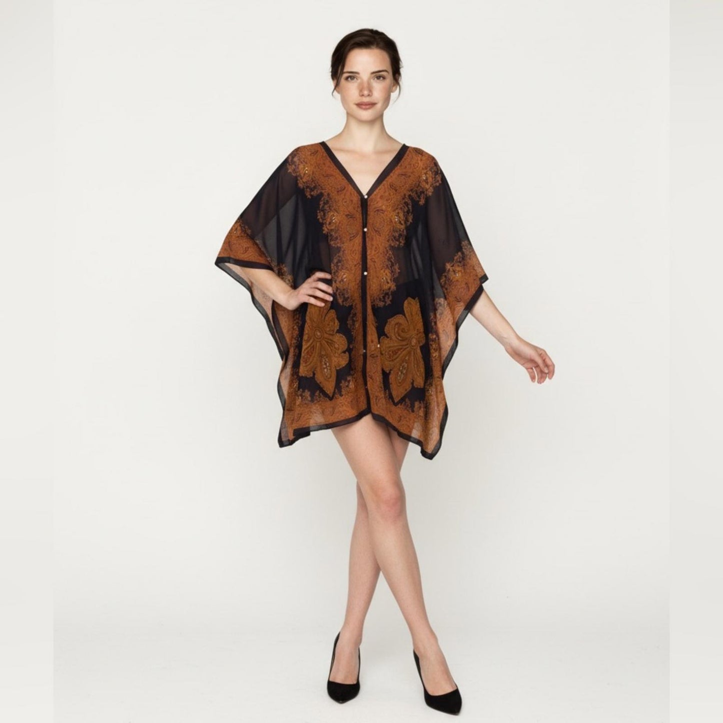 Pre-Love Elegant Black/BrownOrange Poncho