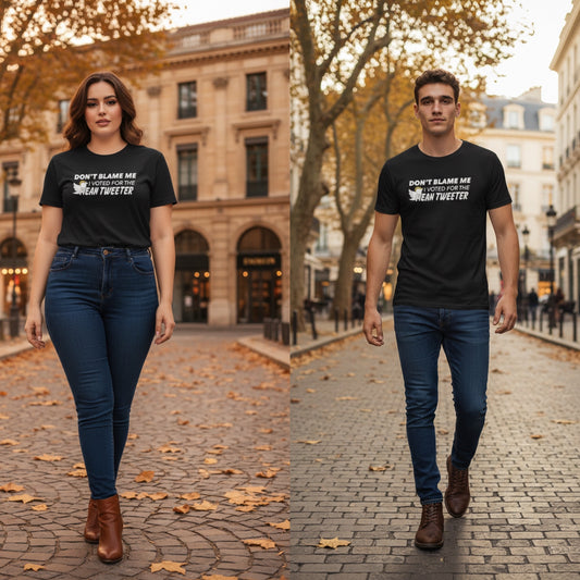 Black Graphic T-Shirt “ don’t blame me I voted for the main Twitter”