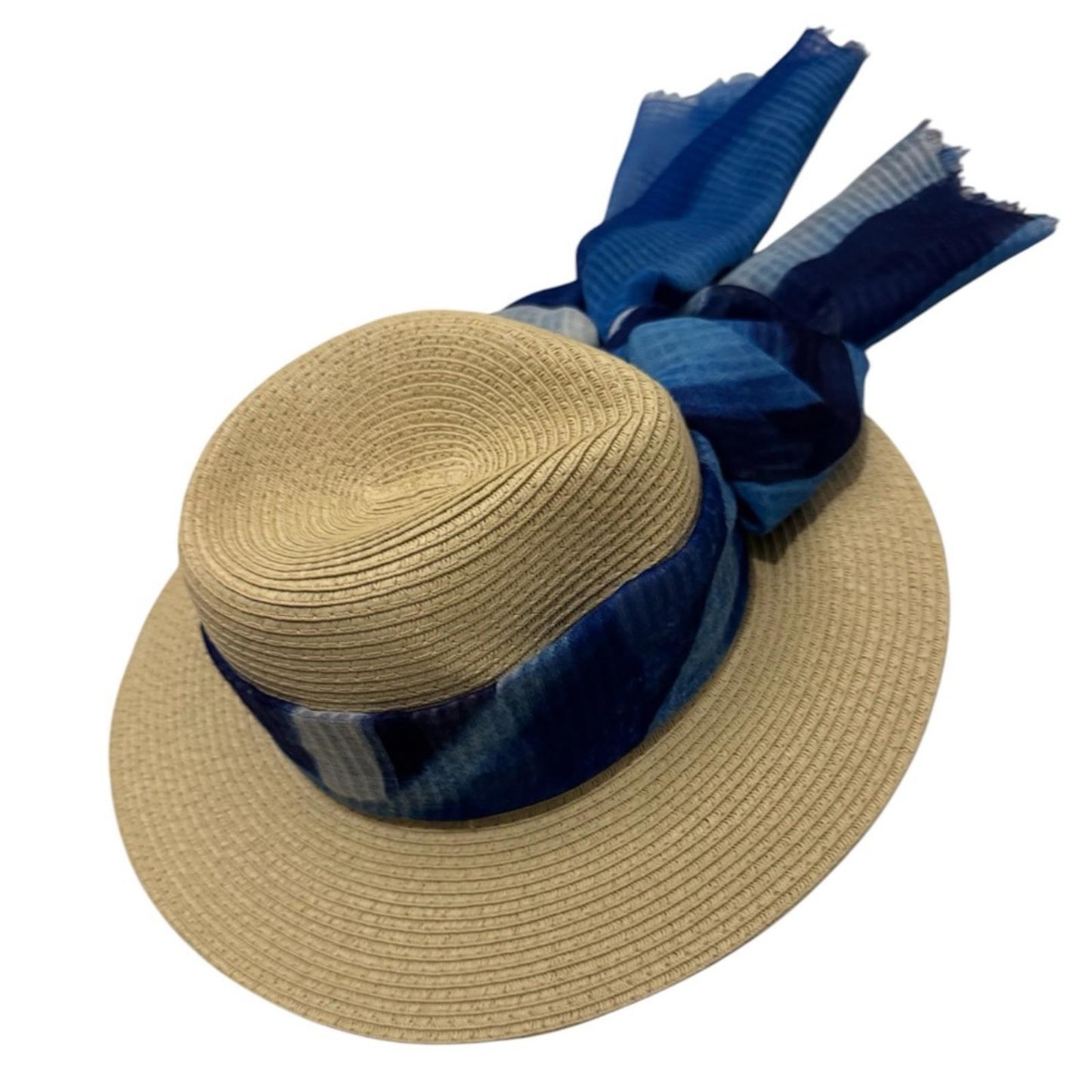 Elegant Tan Sun Hat with Blue Accent