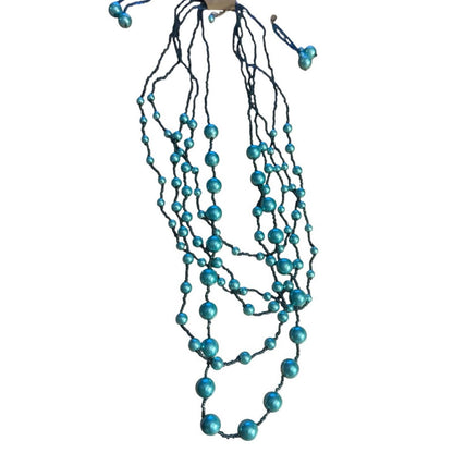 Elegant Blue Beaded Necklace and Earring Set