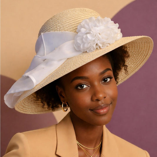 Elegant Tan Sun Hat with white Accent