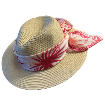 Elegant Tan Sun Hat with pink Accent