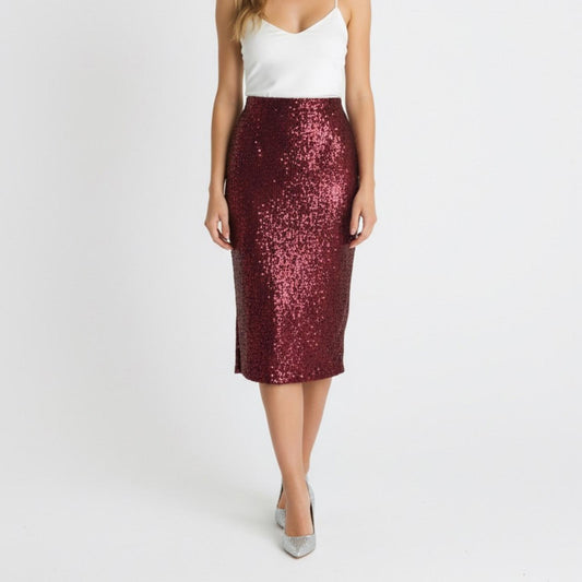 Vince Camuto Burgundy Sequin Pencil Skirt