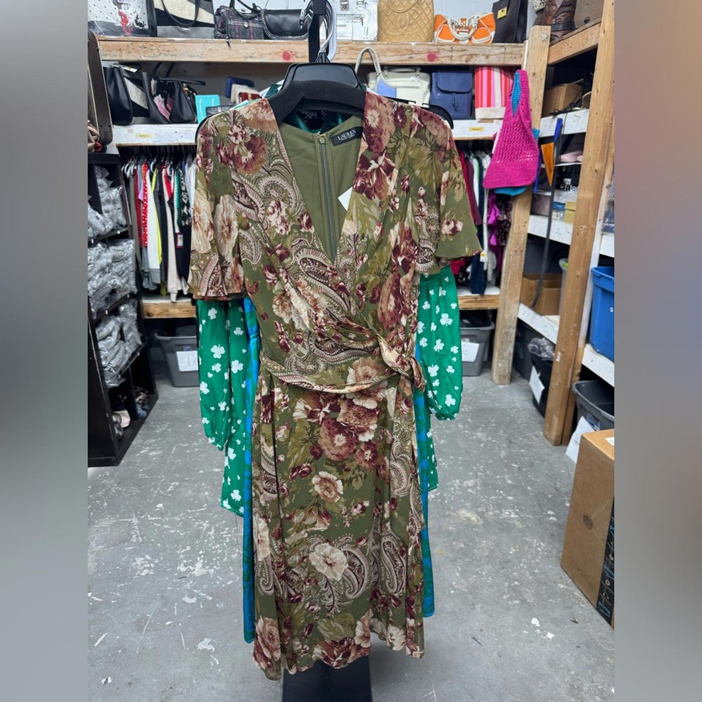 Lauren Ralph Lauren Floral Midi Dress in Green and Pink