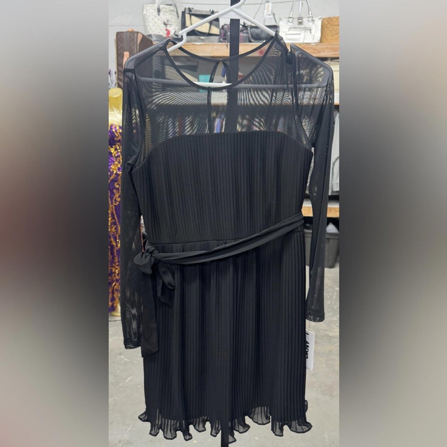 DKNY Black Long Sleeve Dress with Sheer Details