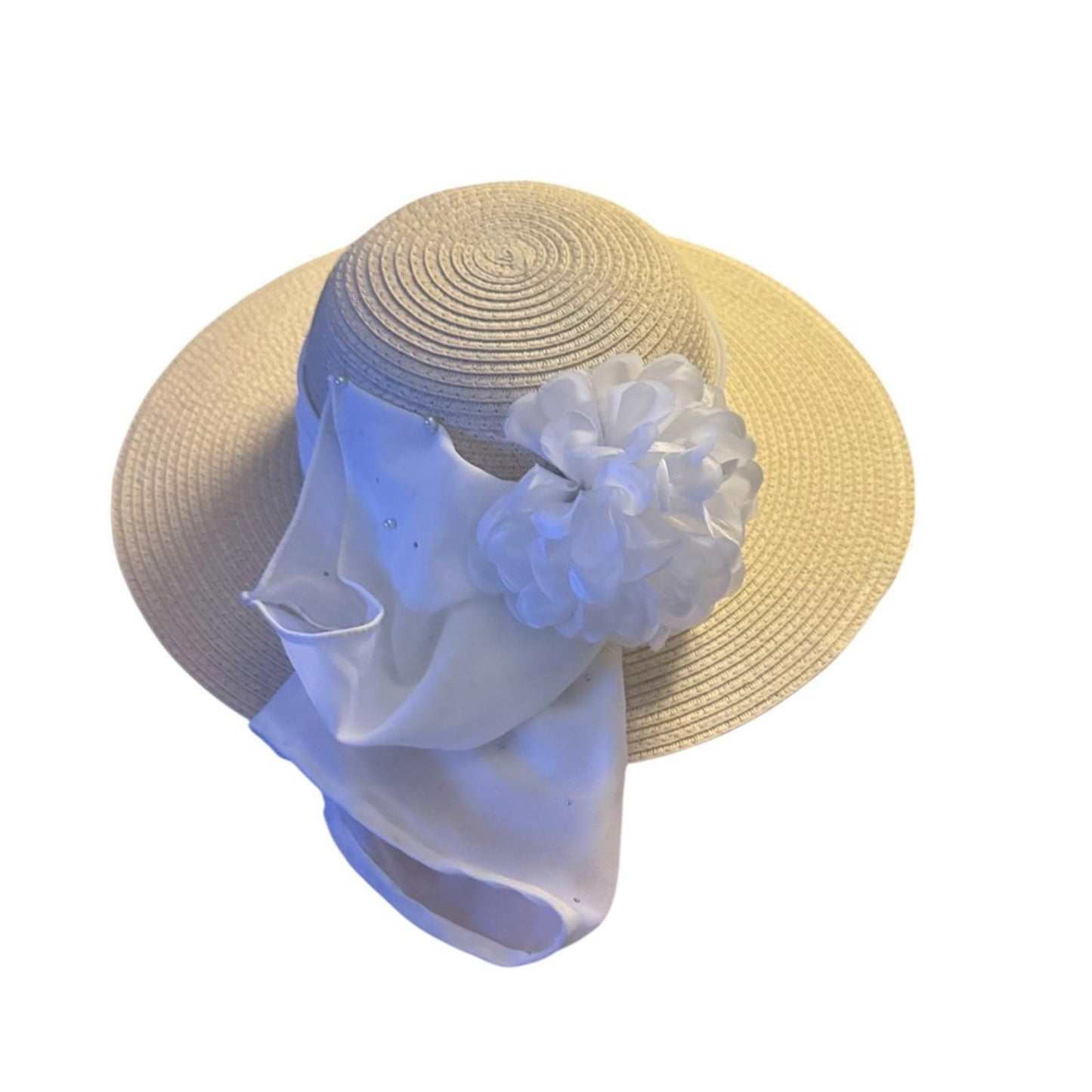 Elegant Tan Sun Hat with white Accent