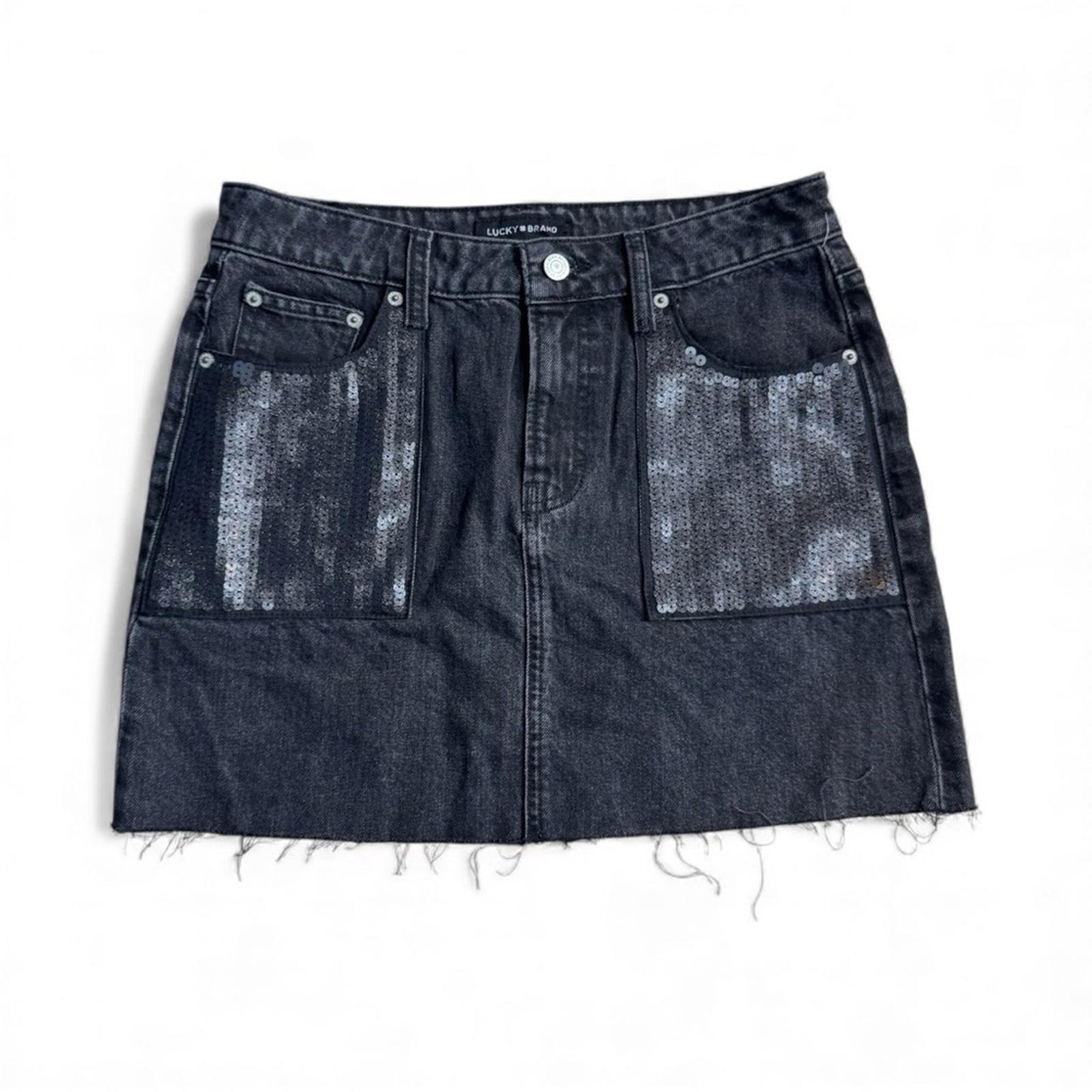 Lucky Brand Sequin Pocket Black Denim Skirt