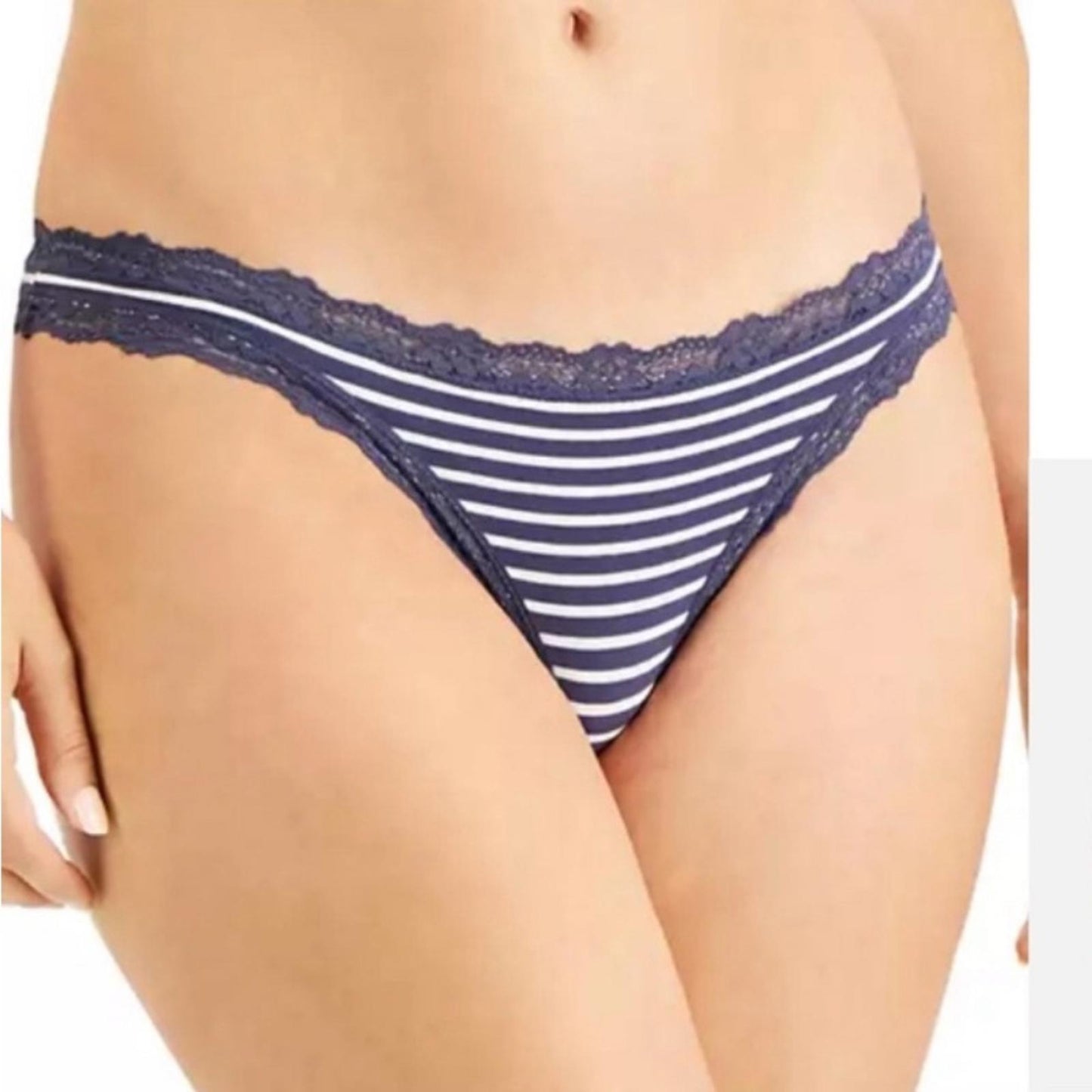 Jenni Navy and White Striped Lace Trim Panty